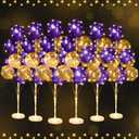 Wettarn 6 Set of Christmas Balloon Stand Kit for Floor with Balloons Light Strings Holder Centerpieces Balloon Column Kit Birthday Baby Shower Wedding Party(Gold Sequin, Purple)