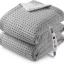 CAROMIO Heated Blanket Throw, Waffle Weave Electric Throw Blanket Fast Heating with LCD Controller, 6 Heat Levels & 4 Hour Auto Shut Off, ETL Certified, Machine Washable, Grey, 50" x 60"