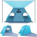 Elegear CumbreX Beach Tent with Canopy 4-6 Person, 1-Second Umbrella-Style Setup Pop Up Sun Shelter Shade, UPF 50+ UV Protection Four-Layer Silver-Coated Lightweight Portable Beach Cabana - Aqua Blue