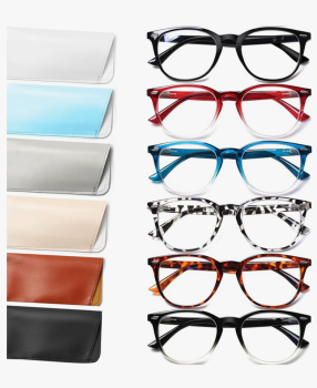 Henotin 6 Pack Reading Glasses for Women Men Blue Light Blocking Stylish Computer Readers with Leather Case +1.0 Henotin 6 Pack Reading Glasses for Women Men Blue Light Blocking Stylish Computer Readers with Leather Case +1.0