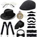 GIFIKOI 1920s Mens Costume Accessories Outfit Fedora Hat Vintage Roaring 20s Costumes Gangster Accessories for Gatsby Party