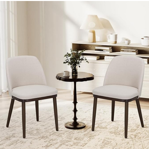 COLAMY Upholstered Dining Chairs Set of 2, Modern Kitchen Chairs with Back, Fabric Side Chair with Wood Legs for Dining Room Kitchen Restaurant, Beige