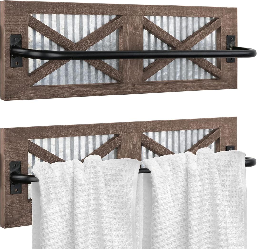 Autumn Alley Farmhouse Rustic Towel Rack Holder - Wood Towel Rack - Farmhouse Towel Holder for Rustic Bathroom and Farmhouse Kitchen Style Dcor - 18" Wall Mounted, Set of 2, Rustic Brown