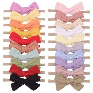 jollybows 20pcs Baby Girls Cotton Hair Bows Headbands Nylon Hair Bands Elastic Hair Accessories for Newborn Kids Infants Toddlers