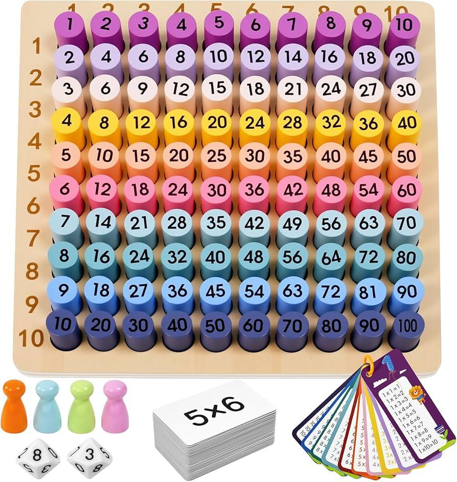 Wooden Montessori Multiplication Board Game, Educational Toy Multiplication Math Table Board Game for Kids 310, Toddlers Multiplication Chart Math Games Montessori Counting Toy