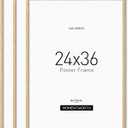 Minimalist 24x36 Poster Frame Set of 3, Solid Oak Wood 24x36 Frame for Wall Mount - Wall Decor for Home, Office & Galley (3 Pack, Oak)