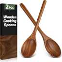 2PCS Wooden Spoons for Cooking, Natural Acacia Wood Cooking Spoons, Large Serving Spoons for Nonstick Cookware, Heat Resistant Durable Wooden Kitchen Utensils for Mixing Salad, Serving and Stirring