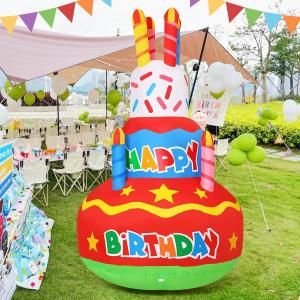 GOOSH 6.2 FT Birthday Inflatables Outdoor Decorations Cake with Candle, Happy Birthday Blow Up Yard Decoration with Colorful Rotating LED Lights for Party Garden Lawn