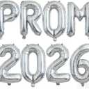 2 x VHUWE Silver PROM 2026 Balloons, 32 Inch Foil Prom 2026 Balloon Banner for Promenade Graduation Decorations 2026 Congratulations Balloons Graduation Party Decorations