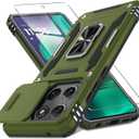 DEERLAMN Case Compatible with Moto G Stylus 5G 2025 Built in Slide Camera Cover+Screen Protector(1 Pack), Rotated Ring Kickstand Military Grade Shockproof Protective Cover-Olive Green