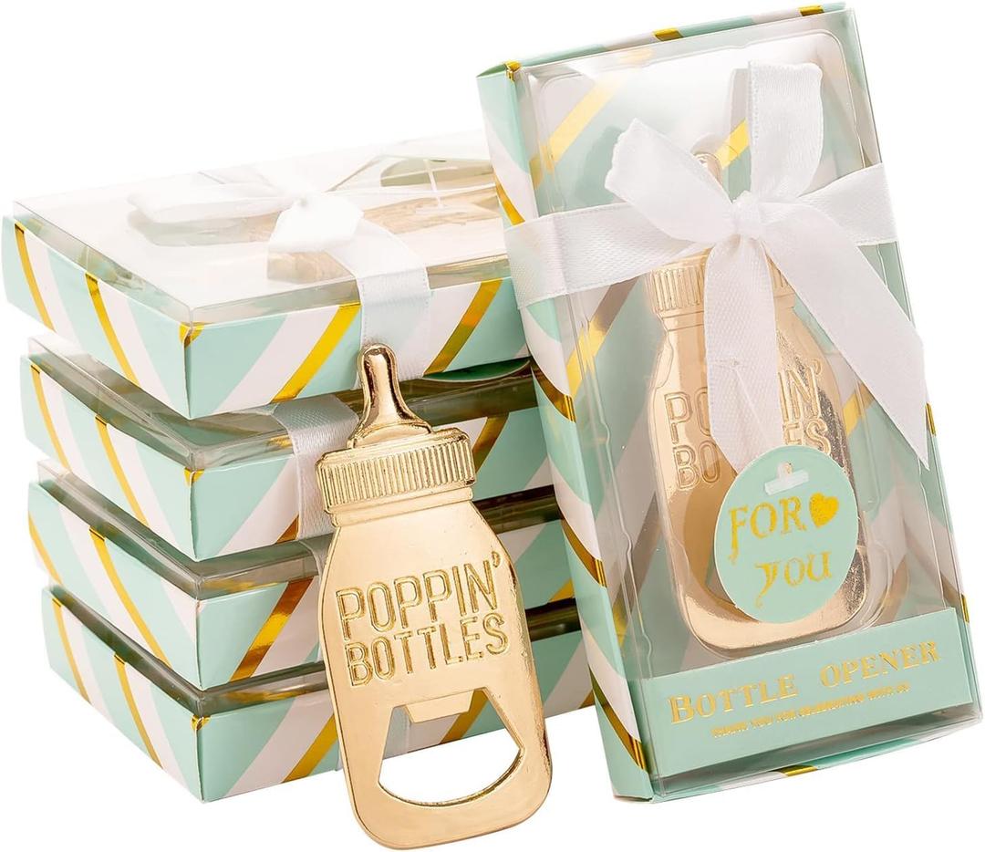 16 Packs Bottle Opener for Baby Shower Favors, Baby Shower Party Return Gifts for Guest, Poppin Bottles Openers with Exquisite Gifts Box Used for Baby Party Souvenirs (Green-Baby Bottle)