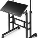MoNiBloom Mobile Desk Workstation Height Adjustable Rolling Laptop Stand Table with Wheels for Home Office Laptop Cart, Computer Desk, Black