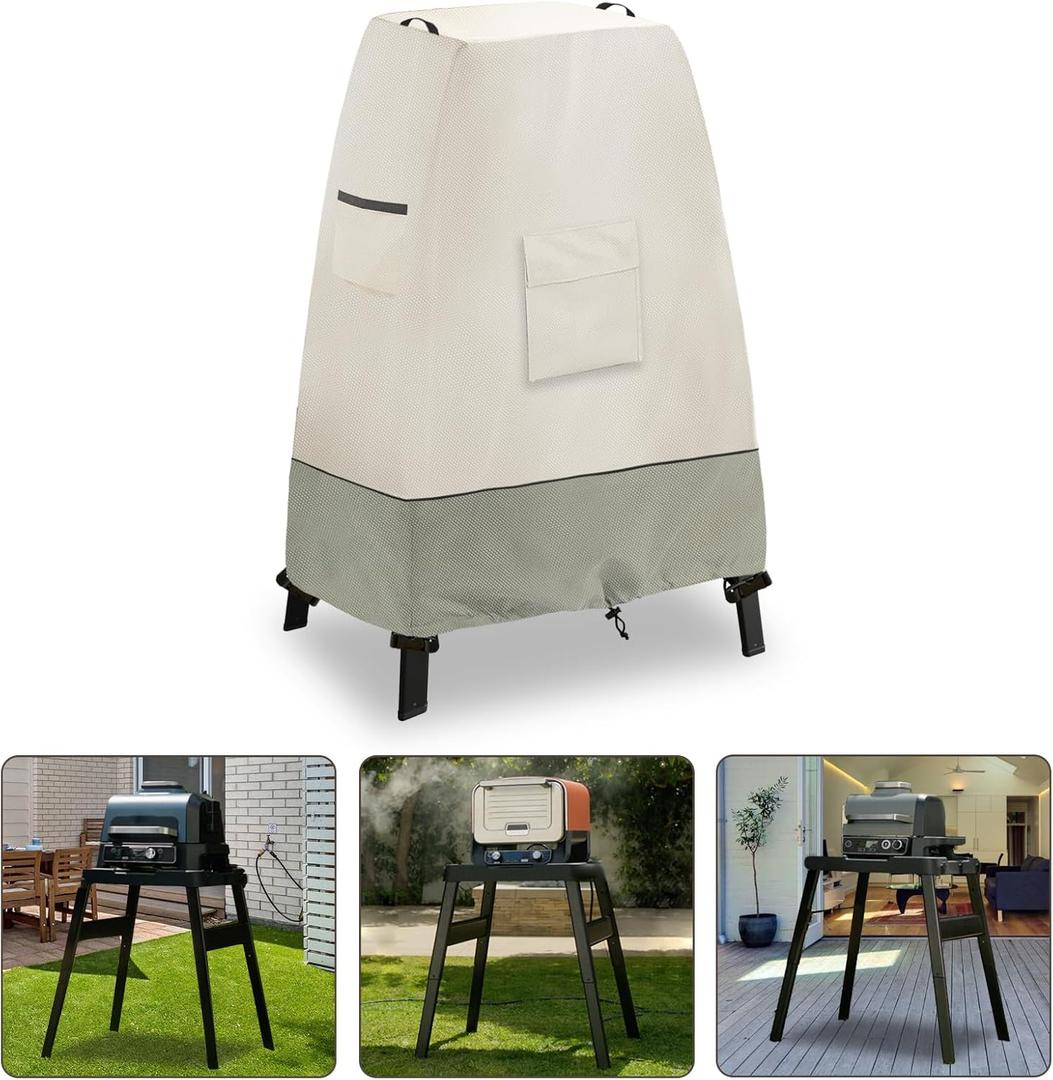Waterproof Cover for Ninja Outdoor Pizza Oven OO101 on Its Stand,Patio Heavy Duty 600D Cover for Ninja Smoker Grill OG701/OG751,Woodfire Pro XL Outdoor Grill OG951 Covers(Beige)