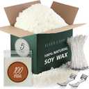 Hearth & Harbor Soy Candle Wax for Candle Making - Natural - 5 lb Bag, Premium Soy Wax Flakes, 100 Cotton Candle Wicks, 100 Wick Stickers, & 2 Centering Devices (5 lbs)