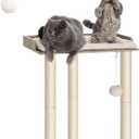FourFurPets 26.7in Large Cat Tree Tower Condo, Cat Scratch Posts for Indoor Cats, Big Plate, Three 23.6in Full Sisal Scratching Posts, Greige