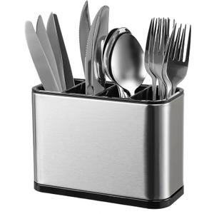 KESOL Kitchen Utensil Holder, Stainless Steel Utensil Drying Rack Flatware Holder Sinkware Caddy Countertop Organizer with 4 Divided Compartments, Rust Proof (Silver)