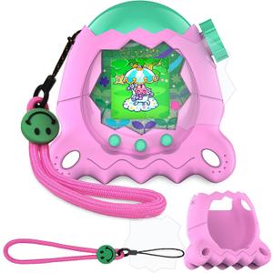 JCHPINE Silicone Cover Case for Tamagotchi Paradise Interactive Virtual Pet, Stand up Case with Screen Protector and Lanyard (Pink)