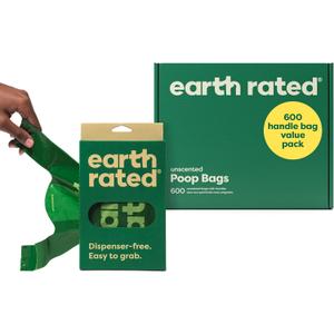 Earth Rated Dog Poop Bags with Handles Value Pack, Easy Tie Leakproof, Unscented, 600 Handle Bags