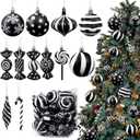 Christmas Candy Cane Lollipop Ornaments for Christmas Tree 48Pcs Xmas Plastic Peppermint Christmas Tree Hanging Ball Pendants for Xmas Party Indoor New Year Holiday Home Decorations (Black)