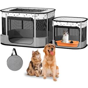 Portable Cat Playpen, Foldable Pet Dog Playpen, for Kitten Puppy Play Pen Indoor/Outdoor, Cats Enclosure Cages Tent with Carrying Case, 600D Oxford 8-Rods, 32"x24"x22", Grey