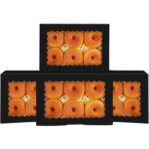 qiqee 50Pcs Black Cookie Box with Window 9x6x2.5 inch Pastry Macaron Bakery Box For Packaging