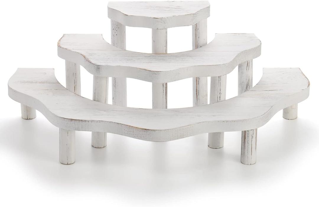 Suwimut Whitewashed Wood Cupcake Stand, 3 Tier Half Moon Dessert Stand Semicircle Dessert Appetizer Tiered Display Riser for Display or Collections