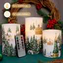 Christmas Flameless Pillar Candles Winter Snowflakes Village Theme Battery Operated with Remote Real Wax LED Flickering Realistic Flame Light Window Christmas Gifts Holiday Home Decor