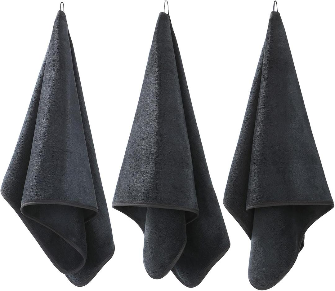 Microfiber Gym Towels Bigger Size Super Soft for Exercise Fitness, Sports, Workout, 380-GSM 15-Inch x 31-Inch Quick-Drying Towels (Black, 3 Pack)
