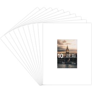 Golden State Art, 10 Pack Acid Free 11X14 White Picture Frame Mats with White Core Bevel Cut for 5X7 Photos, Pictures, Prints