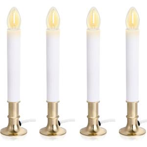 4-Pack Electric Christmas Window Candle Lights Dusk to Dawn with Shatterproof Plastic LED Bulbs, Plug-in Corded Window Candle Lamps, Auto On/Off Light Sensor, 4 Suction Cups Included, Warm White