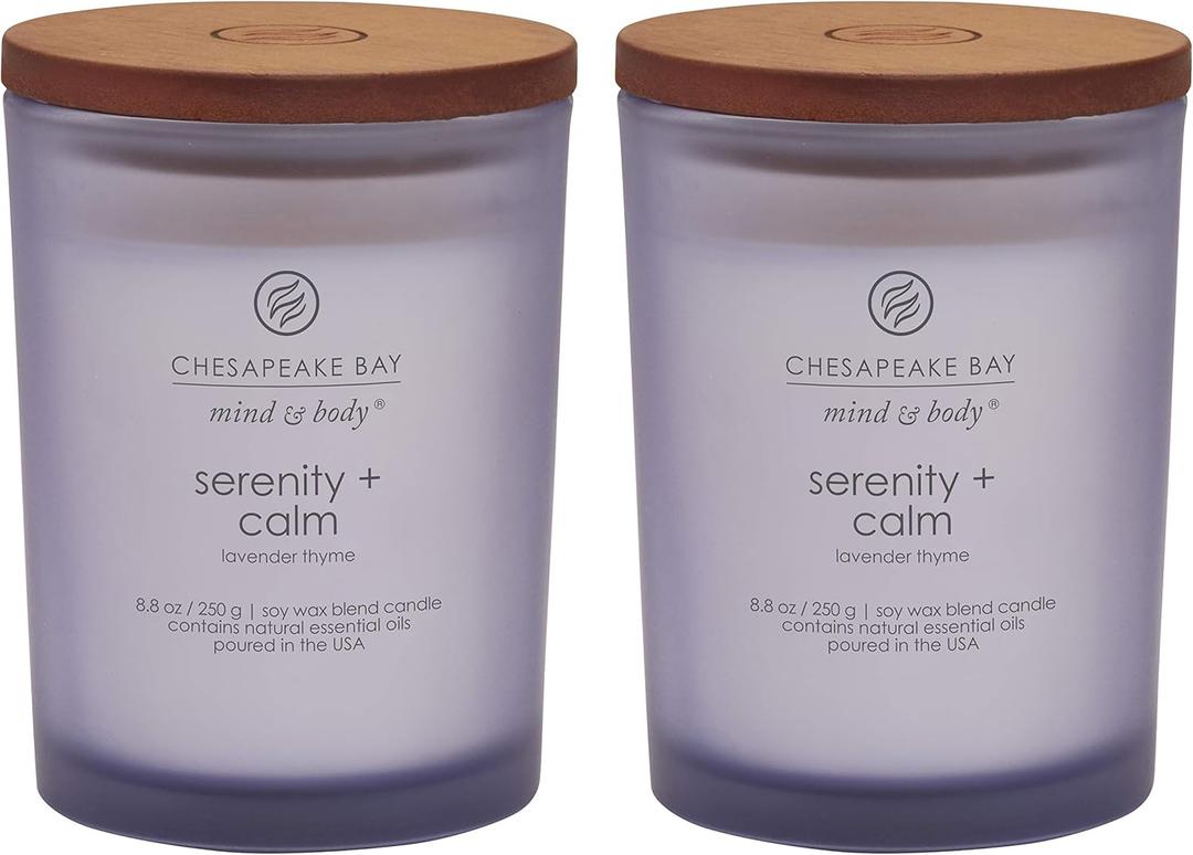 Chesapeake Bay Candle Scented Candles Serenity + Calm (Lavender Thyme) Medium Jar 2-Pack Perfect for Home Dcor and Gifting