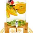 Winsterch 2 Gallon Drink Dispenser for Parties, Glass Beverage Dispenser with Wood Stand and Spigot, Lemonade, Tea, Juice Dispenser Daily Use