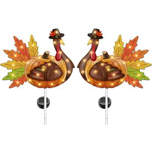 Thanksgiving Decorations Outdoor, Solar Turkey Garden Stake Lights, 41 Inches Metal Turkey Decorations, Thanksgiving Yard Decor Lights for Yard Garden Lawn Pathway