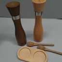 Kitchen Wooden Salt and Pepper Grinder Set: Refillable Salt & Pepper Mills Adjust for Customized Coarseness, 9" 5PC with Tray & Spoons,Non-Slip Base-Kitchen Counter Decor
