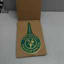 No Soliciting Thank You Yard Sign, Green and Gold Aluminum Metal Lawn Sign, Heavy-Duty 11.22" x 6.18" Round Sign with Raised Letters, Integrated Ground Stake for Easy and Stable Installation.