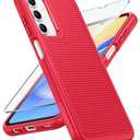 FNTCASE for Galaxy A15-5G Phone Case - Samsung A15 5G Military Grade Drop Protection, 14ft Drop Tested, Screen Protector Included, Anti-Slip Matte Textured, TPU+PC Dual Layer Shockproof Cover (Red)