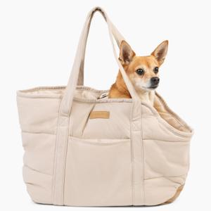 NoblePup Cozy Plush Dog Purse Carrier for Small Dogs - Dog Carrier Purse with Secure Harness Clip, Dog Tote Bag for Small Dogs and Puppies - Color: Cream