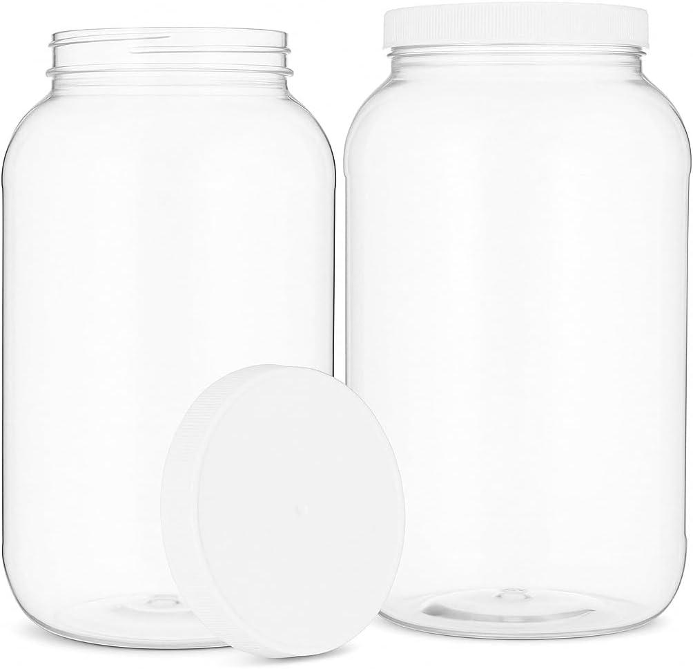 kitchentoolz 1 Gallon Large Plastic Mason Jar with Airtight Lid - Tall Storage & Pantry Container - Made in USA - Pack of 2