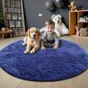 OLANLY Navy Blue Round Rugs for Bedroom - Machine Washable, 4 ft Circle Area Rugs for Living Room, Soft and Fluffy Shaggy Carpet for Teen Girls and Boys, Nursery Rooms, Dorms, Home Decor Aesthetic