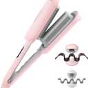 Curling Iron Hair Crimper Waver - TYMO ROVY Beach Waves Curling Wand, Ionic Deep Waver Hair Curler Tool with Ceramic 3 Barrel for Women, Dual Voltage, Anti-Scald, Easy to Use, Pink, 1.25 Inch