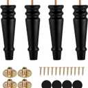 Maricome Furniture Legs 8 inches Set of 4 Pre-drilled M8 Bolt Wood Bun Replacement Legs for Sofa Couch Cabinet Chair Black Solid Round Turned Screw in