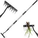 Garden Weeding Rake, Iron Weed Rake with Long Handle(27" - 60"), Heavy Duty 8 Teeth Manganese Steel Iron Weeding Rakes for Weeding, Yard, Farm...