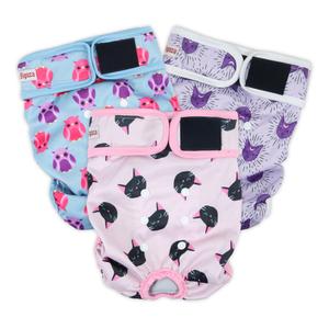 Washable Dog Diapers (3 Pack), Reusable Dog Diapers for Doggie Heat Period, Reusable Doggie Diaper for Female Dogs (Cat, Owl, Large)
