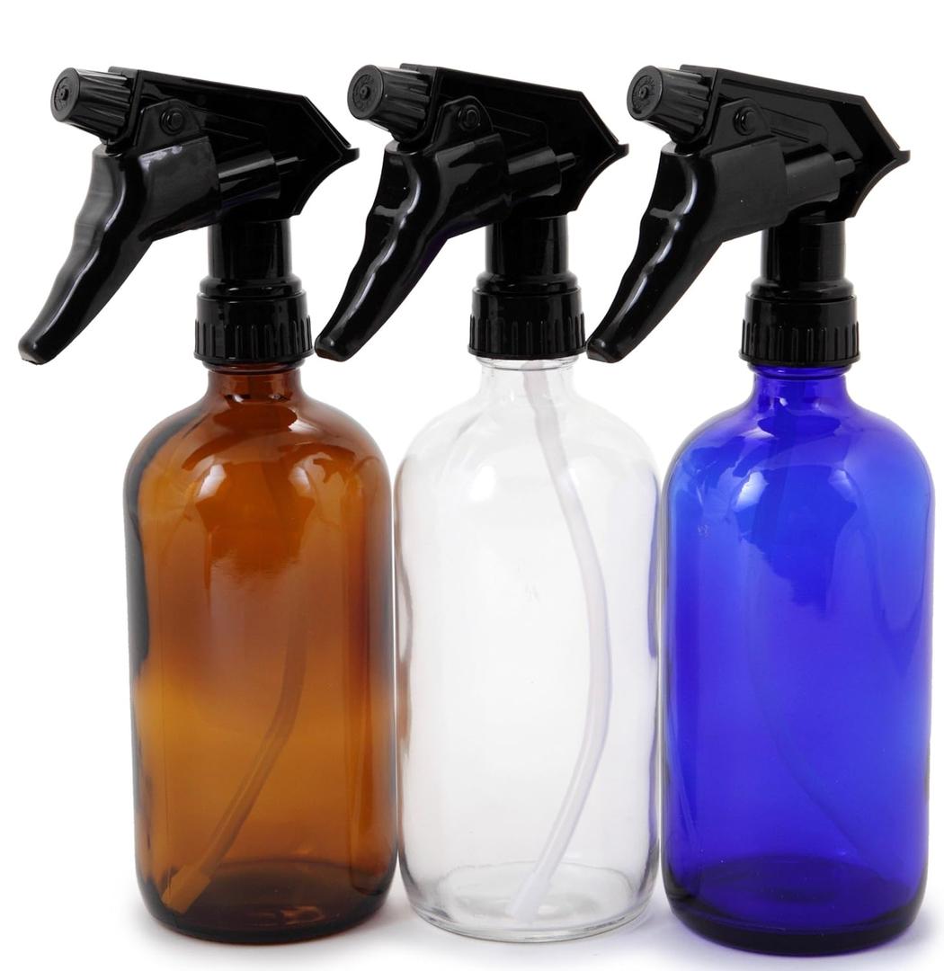 Vivaplex, 3, Large, 16 oz, Empty, Assorted Colors, Glass Spray Bottles with Black Trigger Sprayer
