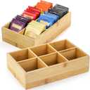 Dicunoy 2 Pack Bamboo Tea Bag Organizer, Wood Hot Tea Bag Drawer Storage Organizer Holder with 6 Compartments, Tea Chest Box for Coffee Station, Sugar Packet, Sweeteners, Small Packets