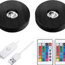 Mudder 2 Pcs Light LED Base Wood LED Display Base for Glass Art Decor Crystal Acrylic Resin, 16 Colored USB Light with Remote Wooden Round Lamp Stand for 3D Crystal Ball Room Home Decor(Black)