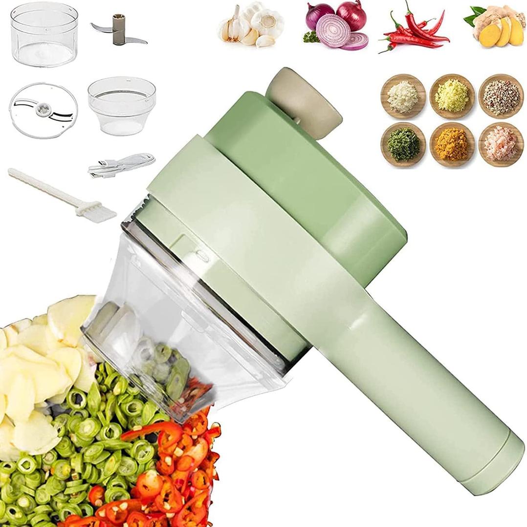Electric Vegetable Cutter Set - 4 in 1 Portable, Rechargeable, Wireless Food Processor & Chopper Machine for Pepper, Garlic, Onion, Celery & Meat