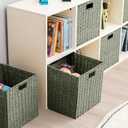 Handwoven Paper Woven Cube Basket Organizer with Handles set of 4 Foldable Storage baskets for Bedroom Living Room Cubby Storage Units for Clothes Books Toys (Green, 13" L x 13" W x 13" H)