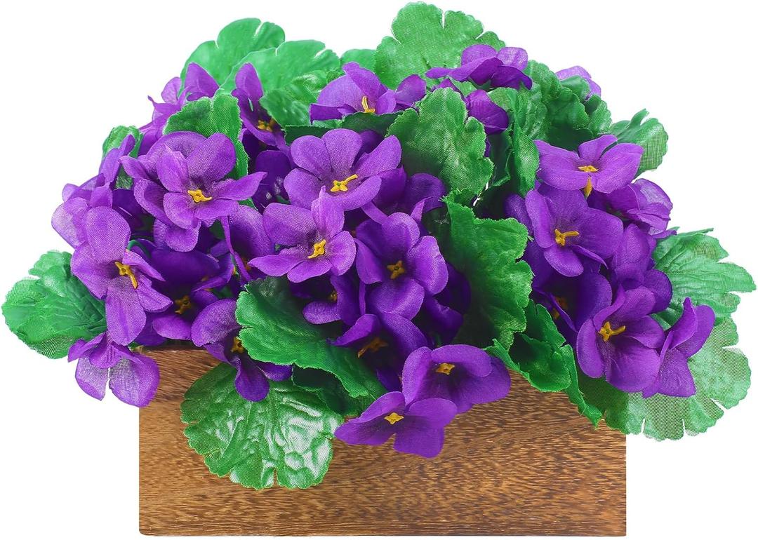 6 Pack Purple African Violet Artificial Silk Flower Bushes Individual Artificial Violet Flowers Houseplant