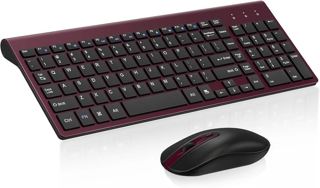 cimetech EasyTyping KF10 Wireless Keyboard and Mouse Combo, [Silent Scissor Switch Keys][LaborSaving Keys] Ultra Slim Wireless Computer Keyboard and Mouse, Easy Setup for PC/Laptop/Windows  Wine Red